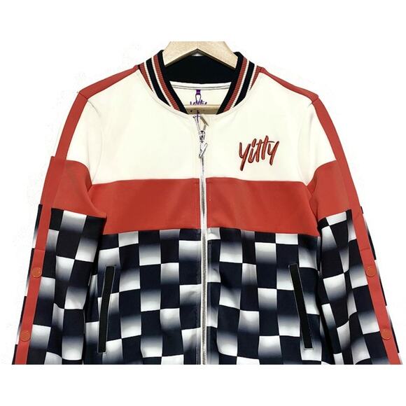 Yitty Major Label Track Jacket Women's Medium NEW w/Tags Checkered Black Orange - Picture 3 of 8
